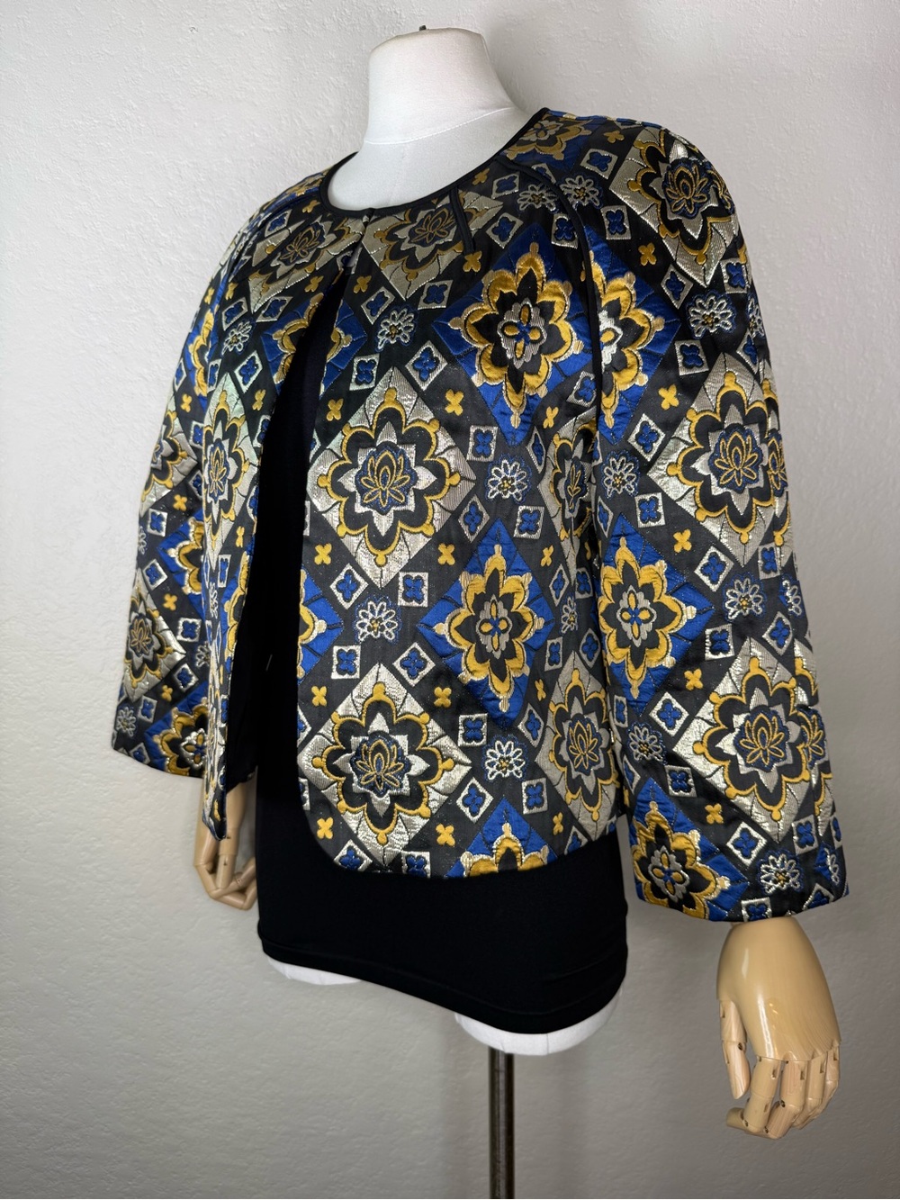 Ann Taylor LOFT Shimmer Mosaic Brocade Metallic Vintage Style Quilted Jacket S - Picture 3 of 16